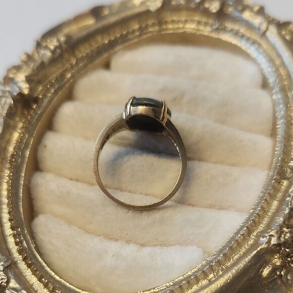 10K Yellow Gold Opal Mosaic And Glass Triplet Cocktail Ring Size 6.75 Signed KF - Picture 2 of 5